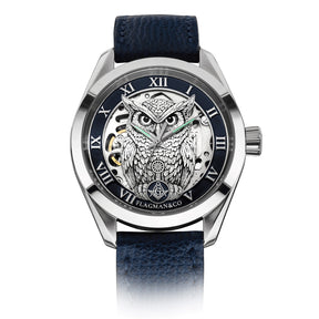 Reloj de pulsera Master Mason Blue Lodge - Búho con bisel azul, escuadra y compás G