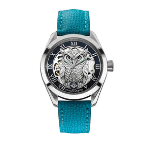 Reloj de pulsera Master Mason Blue Lodge - Búho con bisel azul, escuadra y compás G