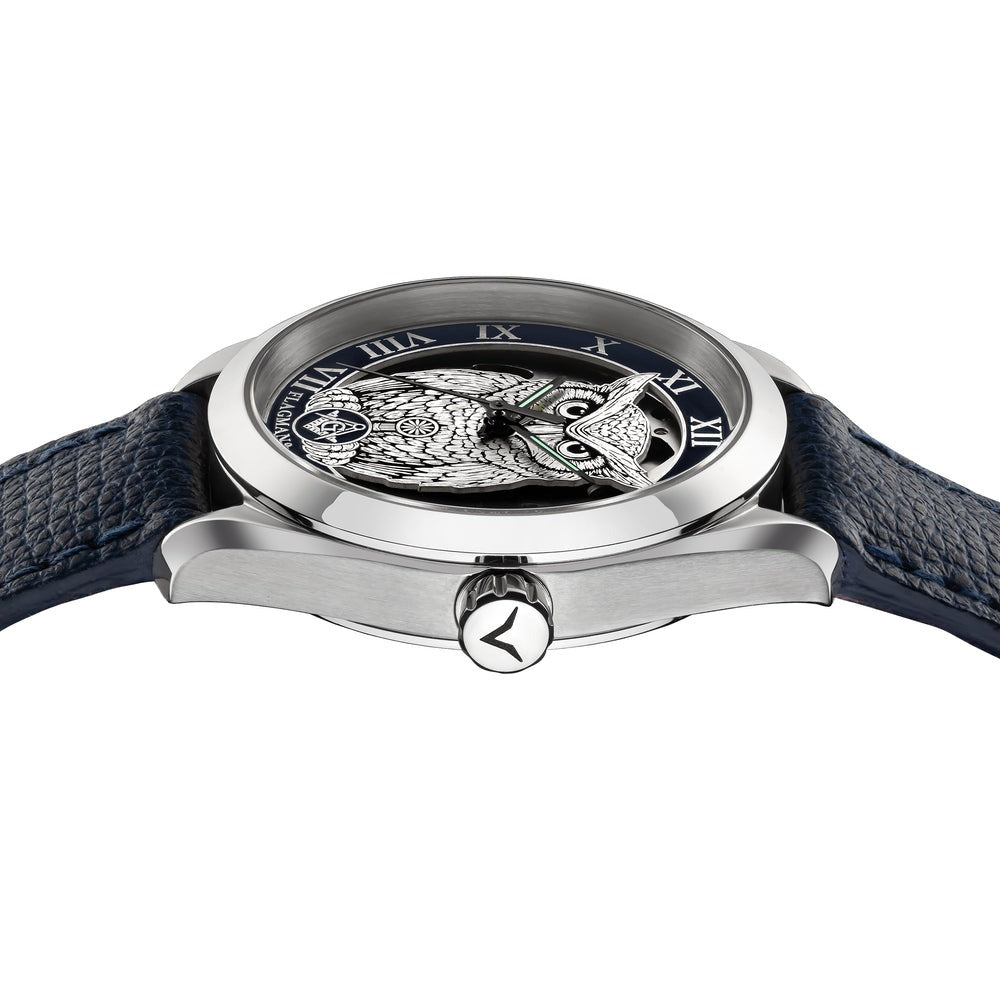 Reloj de pulsera Master Mason Blue Lodge - Búho con bisel azul, escuadra y compás G