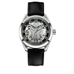 Reloj de pulsera Master Mason Blue Lodge - Bisel verde cuadrado y brújula G con búho