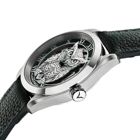 Reloj de pulsera Master Mason Blue Lodge - Bisel verde cuadrado y brújula G con búho