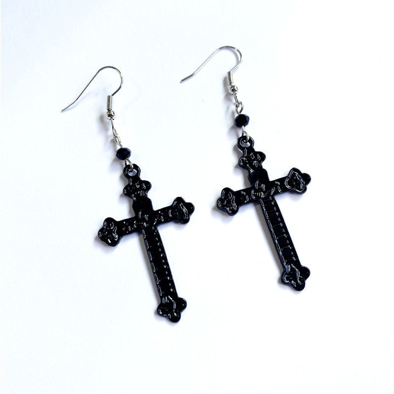 Knights Templar Commandery Earrings - Black Cross Pendant - Bricks Masons