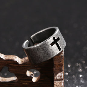 Knights Templar Commandery Ring - Silver Titanium Steel Templar Cross - Bricks Masons