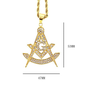 Past Master Blue Lodge Necklace - Quadrant & Square Gold Metal with rhinestones