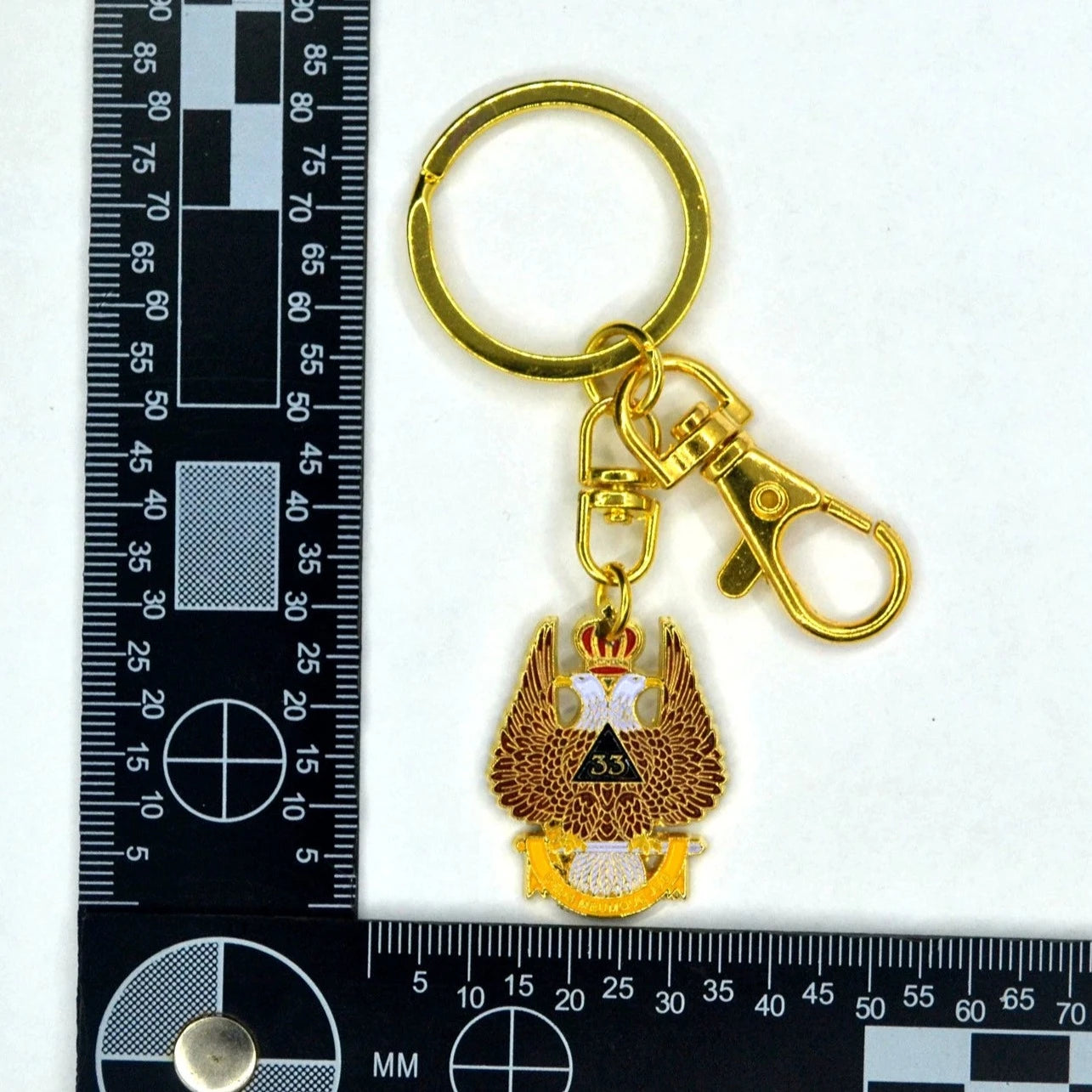 33rd Degree Scottish Rite Keychain - Gold Plated Pendant Wings Up - Bricks Masons