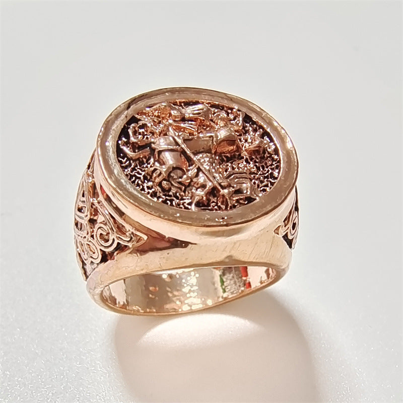 Knights Templar Commandery Ring - Rose Gold Plated Knight - Bricks Masons