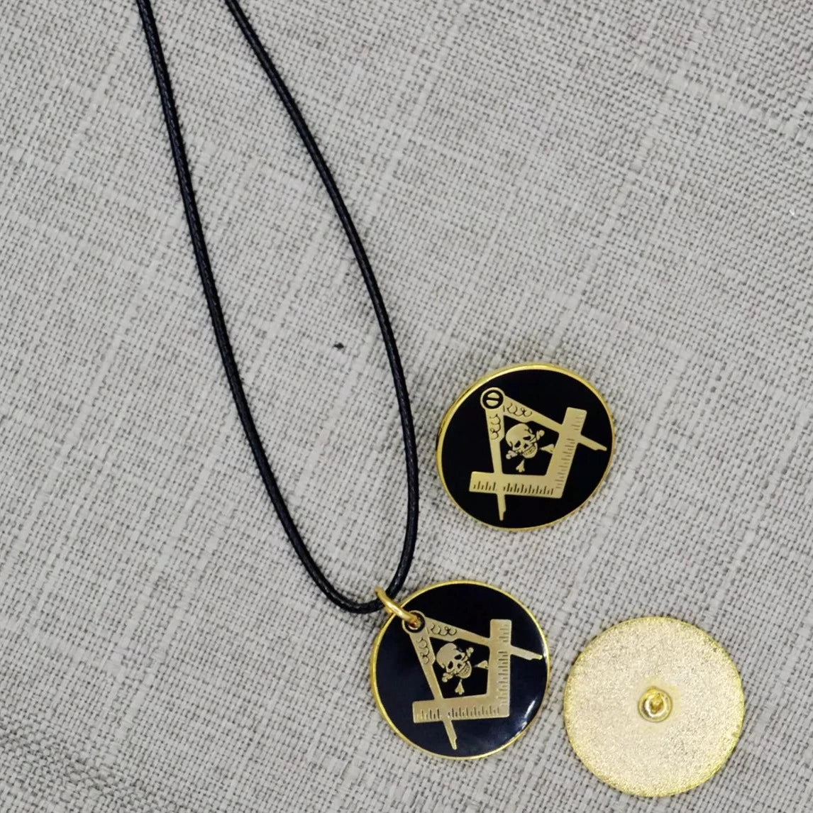 Widows Sons Necklace - Black & Gold Plated Pendant Leather Chain - Bricks Masons