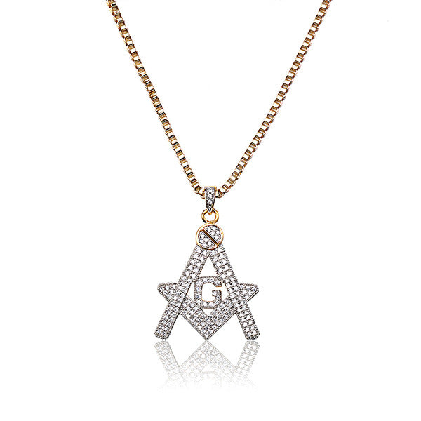 Master Mason Blue Lodge Necklace - Gold Plated Copper Zircon With Rhinestones - Bricks Masons
