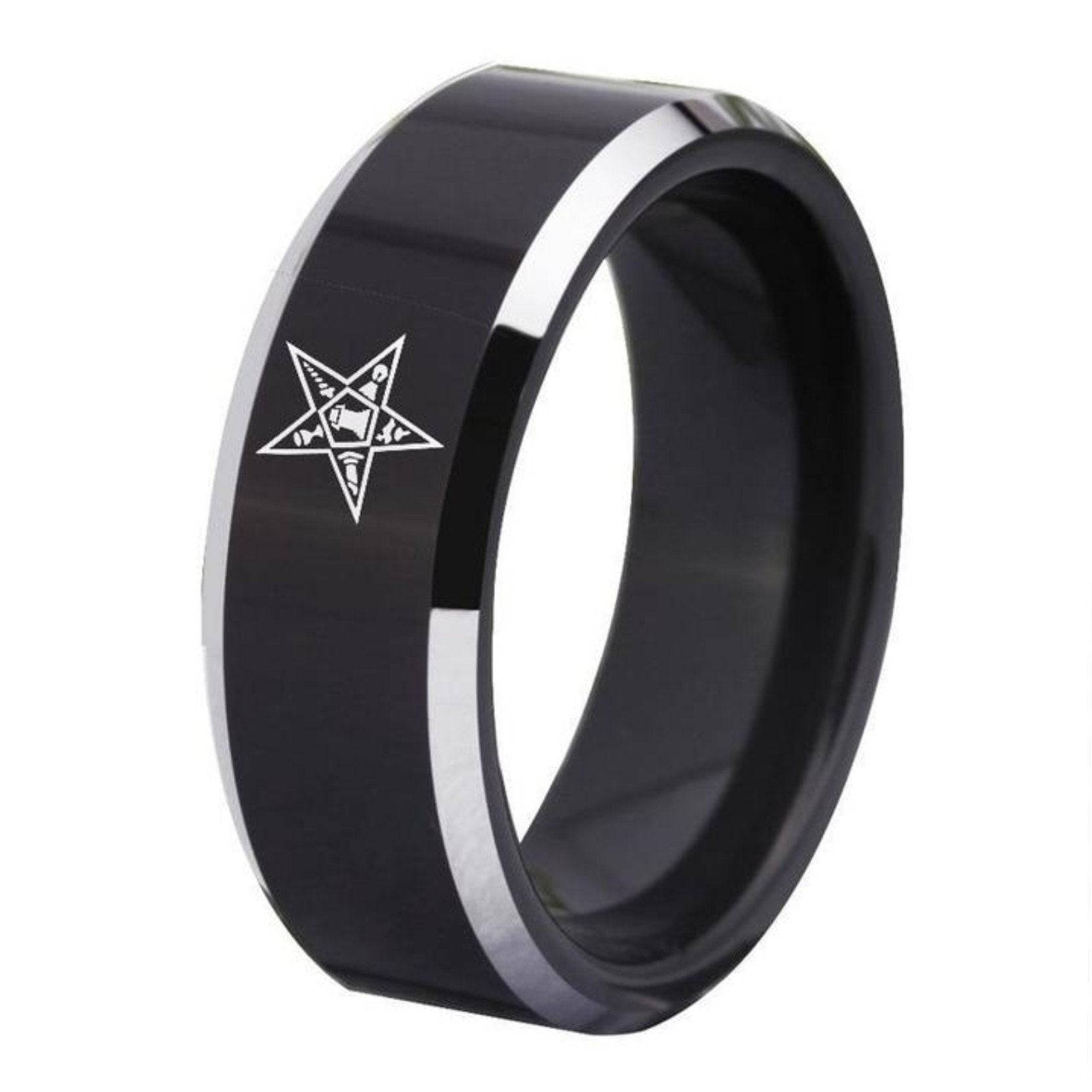 Order of the Eastern Star OES Ring - Black Tungsten Personalizable