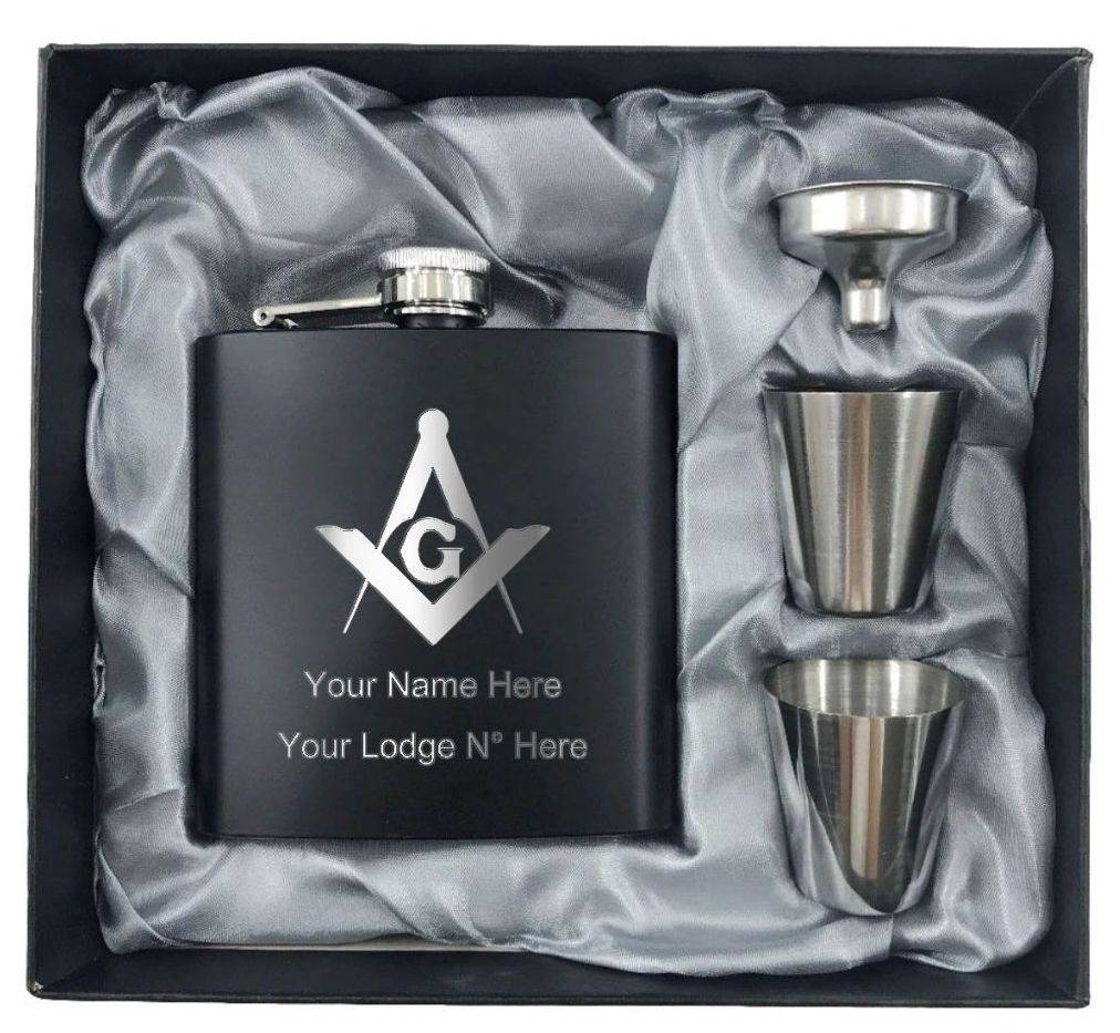 Master Mason Blue Lodge Flask - 2 Shot Glasses & Funnel