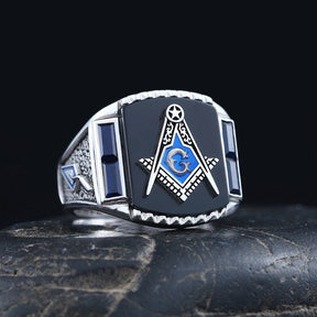 Anillo de la Logia Azul de Maestro Masón - Ágata Negra o Azul Masónica Antigua S&amp;C G