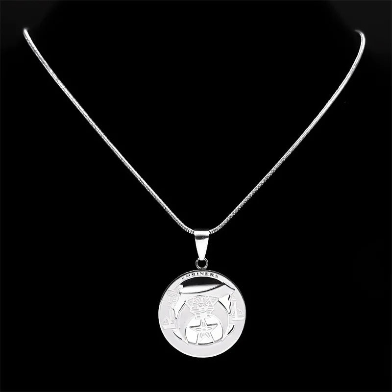 Shriners Necklace - Stainless Steel Silver Color - Bricks Masons