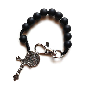 Knights Templar Bracelet - Saint Benedict Black Glass Beads - Bricks Masons