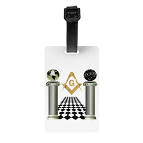 Master Mason Blue Lodge Luggage Tag -  Privacy Strap for Travel Bags - Bricks Masons