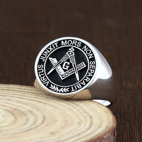 Anillo Master Mason Blue Lodge - S&amp;C G Virtus Junxit Mors Non Separabit Sterling