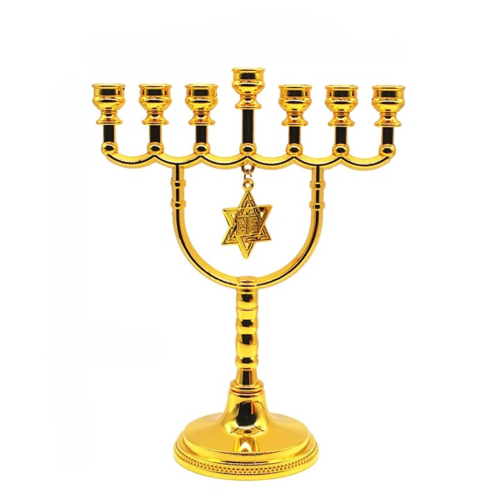 Ancient Israel Candle Holder - Gold Hanukkah With Star of David - Bricks Masons
