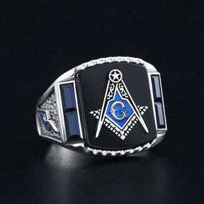Anillo de la Logia Azul de Maestro Masón - Ágata Negra o Azul Masónica Antigua S&amp;C G