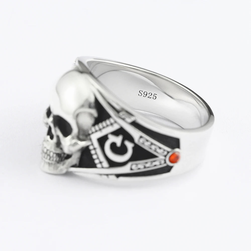 Anillo de la Logia Azul de Maestro Masón - Escuadra y Compás G con Calavera Antigua