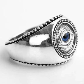 Eye Of Providence Ring - Blue All-Seeing Eye Zinc Alloy - Bricks Masons