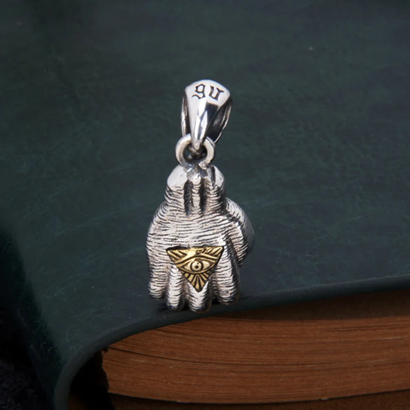 Eye Of Providence Pendant - 925 Sterling Silver Hand Shaped - Bricks Masons