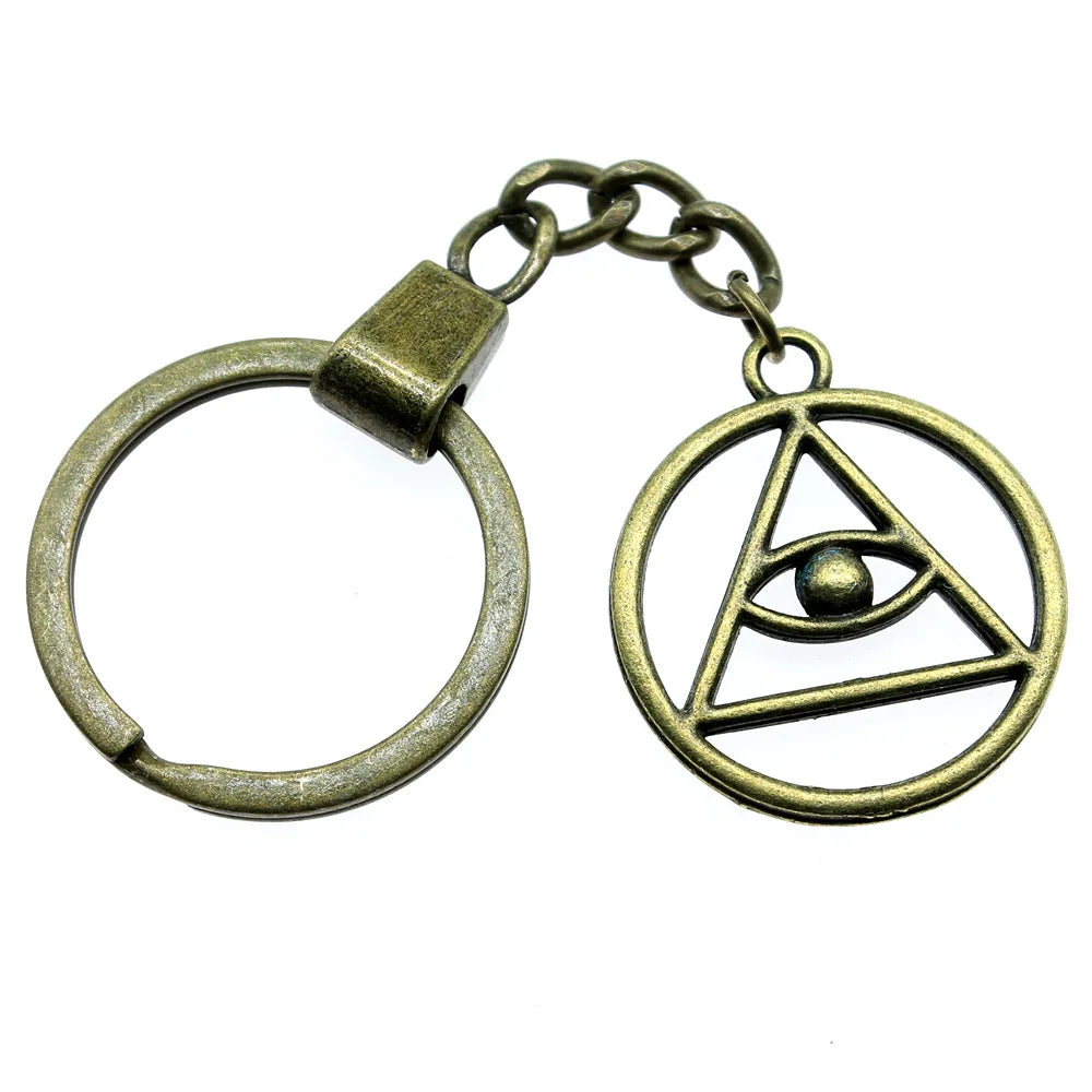 New Fashion Men Keychain DIY Metal Holder Chain Vintage Antique Bronze Color 32x28mm All-Seeing Eye Pendant Gift - Bricks Masons