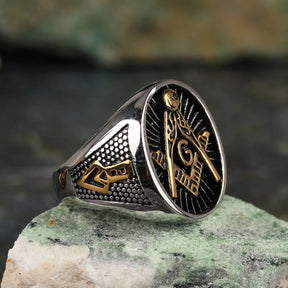 Master Mason Blue Lodge Ring - Stainless Steel Gold Color Anillos - Bricks Masons