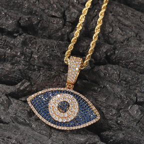Eye Of Providence Necklaces - Uwin Blue Eyes Pendant Evil Iced Out Blue White Cubic Zirconia - Bricks Masons