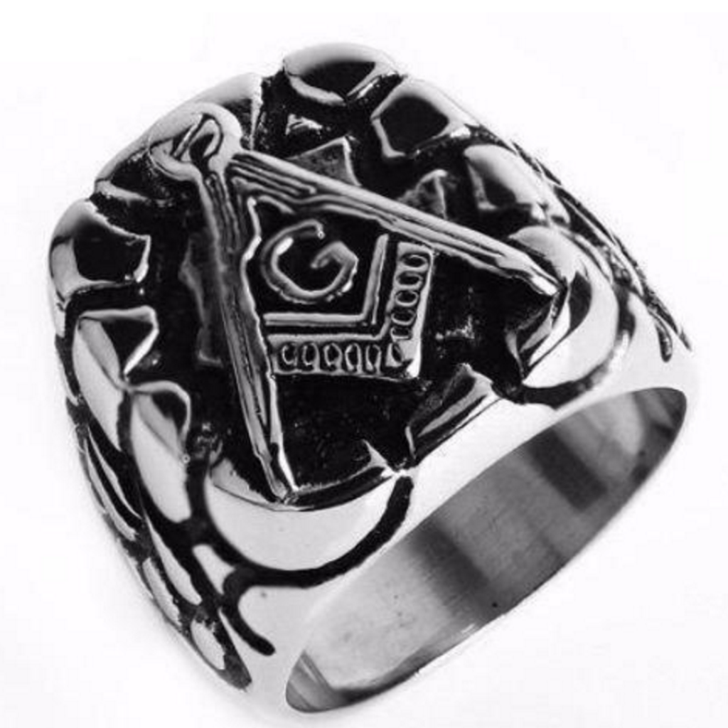 Master Mason Blue Lodge Ring - Punk Carved Plated Silver