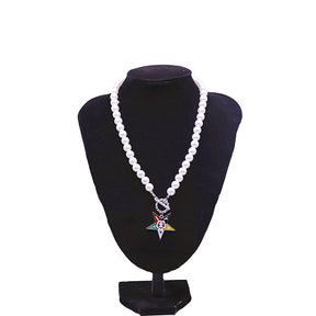 OES Necklace - White Beads With Star Charm - Bricks Masons