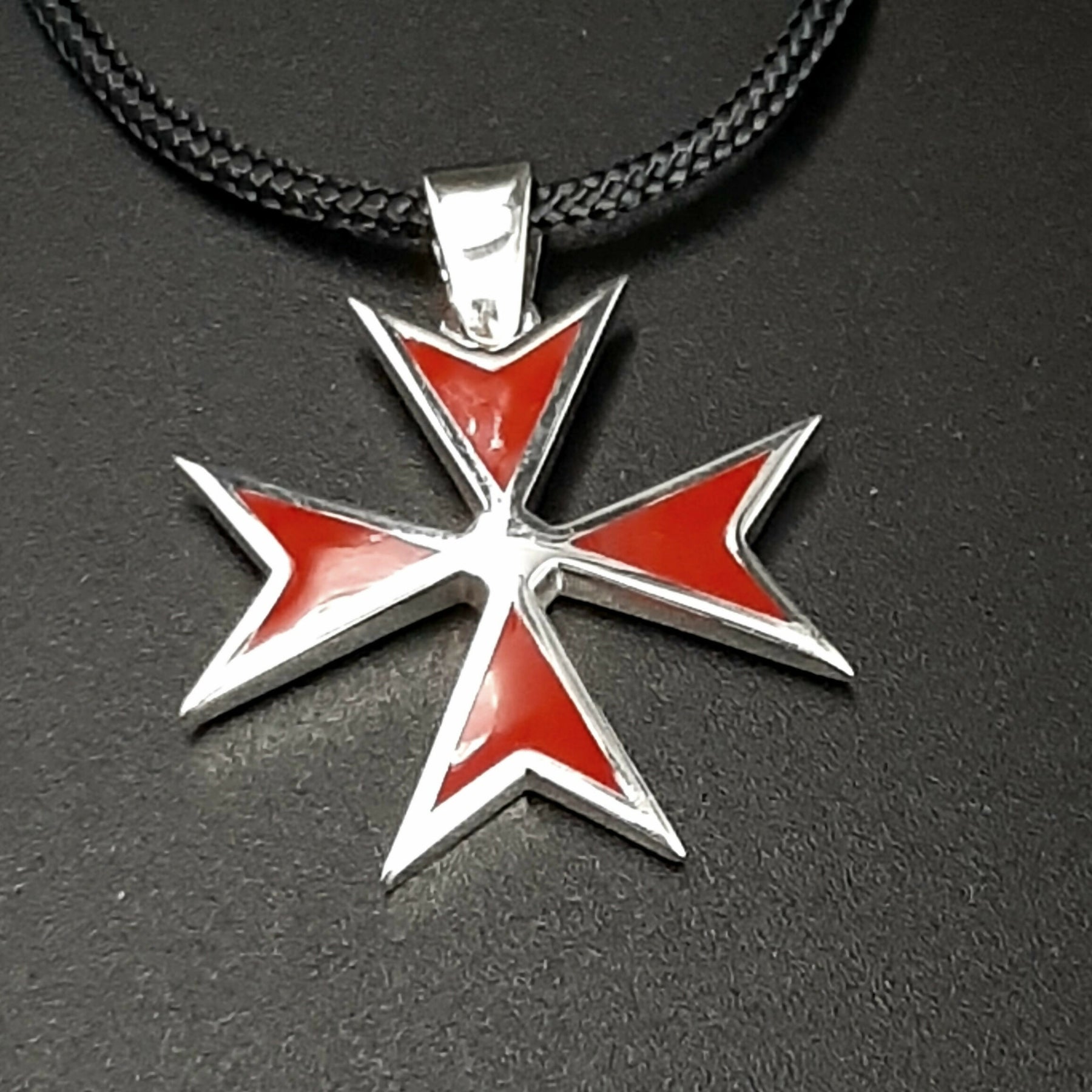Order Of Malta Necklace - Templar Red Cross With Chain or Cord- Large size cross - Bricks Masons