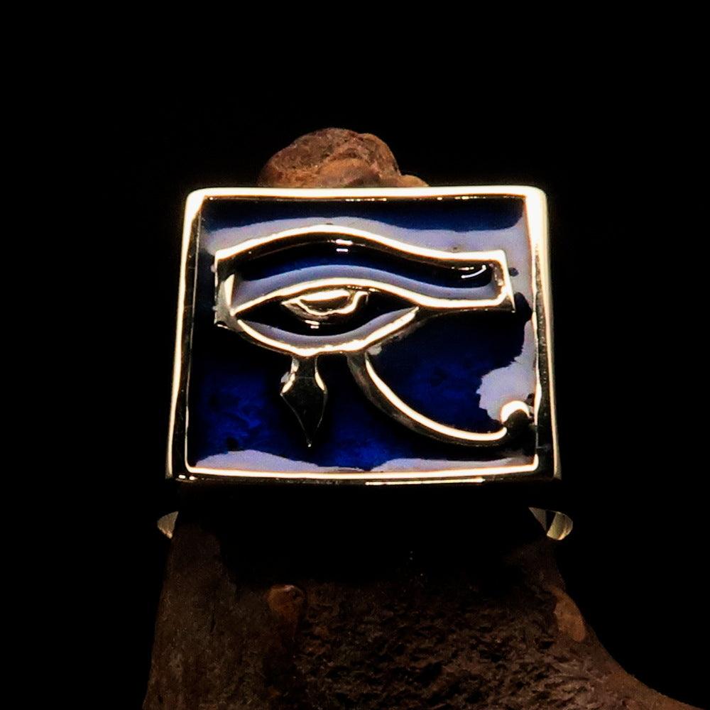 Ancient Egypt Keychain - Blue Squared Eye of Horus Solid Brass - Bricks Masons