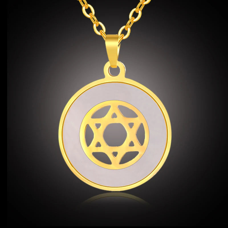 Ancient Israel - Star of David Pendant Necklace Solomon Seal Six-pointed Star Necklace Stainless Steel - Bricks Masons