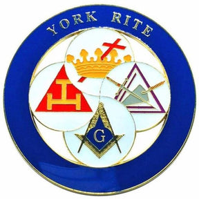 Blue Lodge / Royal Arch / Council / Knights Templar Car Emblem - 3 inch York Rite Blue Medallion - Bricks Masons