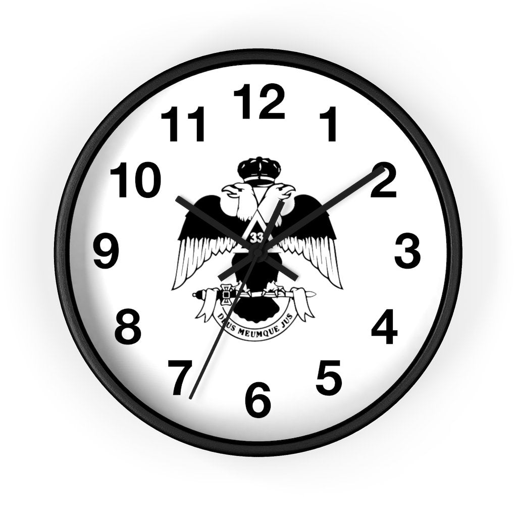 33rd Degree Scottish Rite Clock - Wings Down Wooden Frame