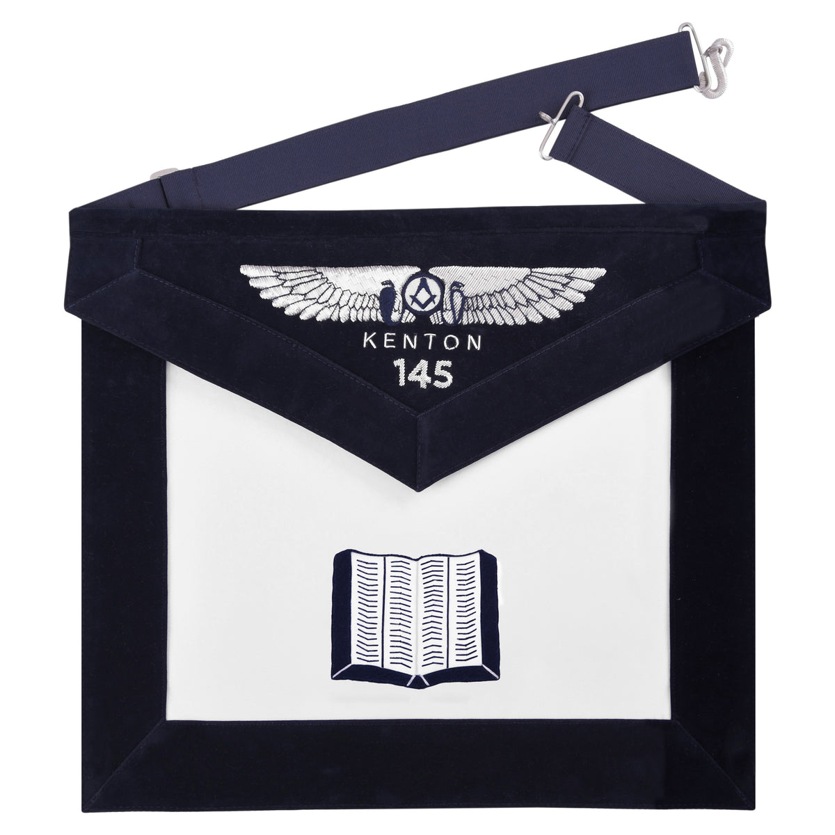 Chaplain Blue Lodge Officer Apron - Kenton Lodge Navy Velvet With Silver Embroidery Thread - Bricks Masons