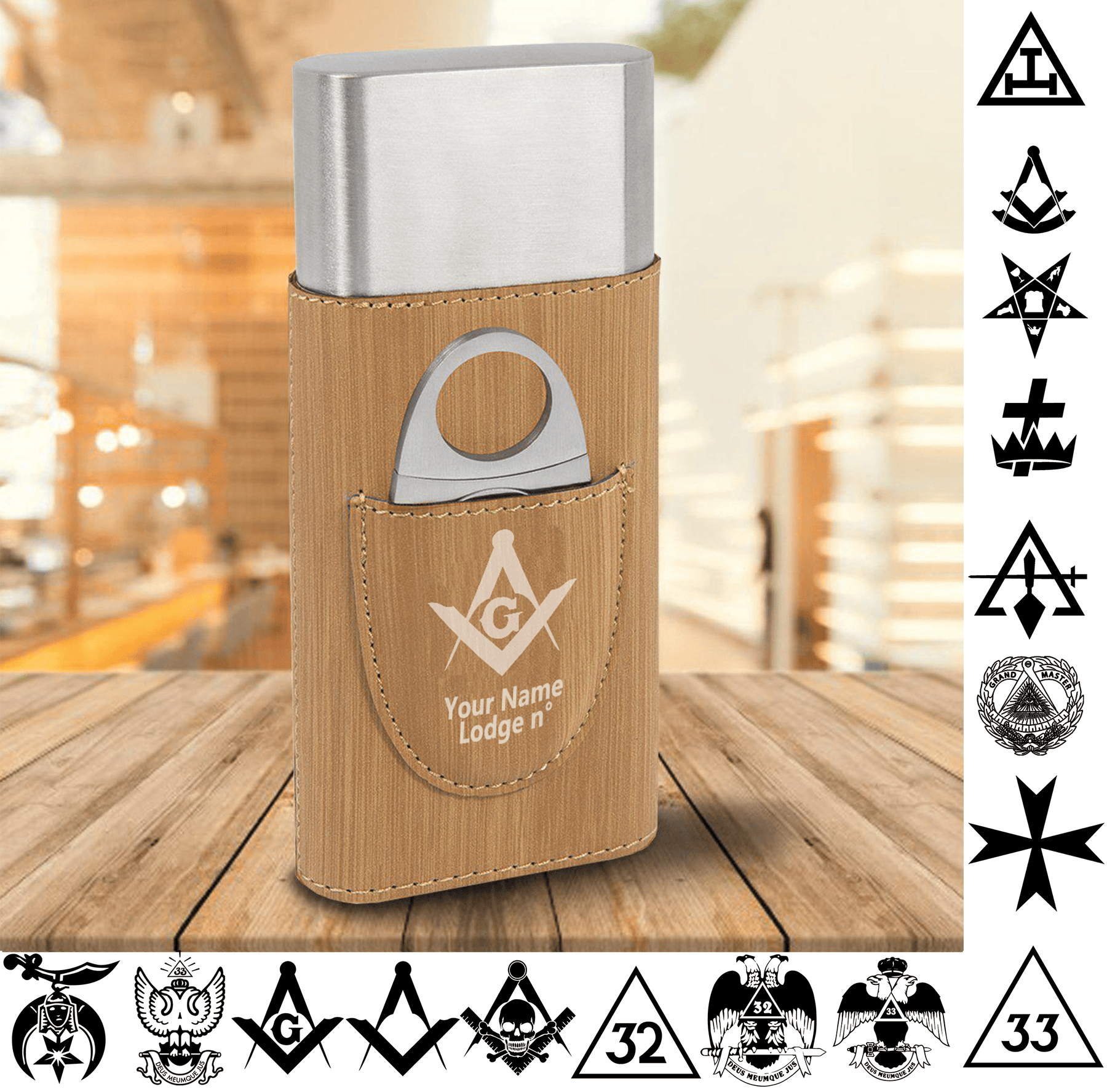 Custom Masonic Cigar Holder FREE Engraving - Bricks Masons