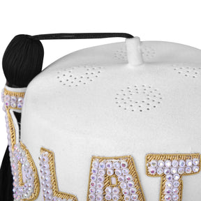 DOI Fez Hat - Pure White Wool With Rhinestones (2 Rows as pictured) - Bricks Masons