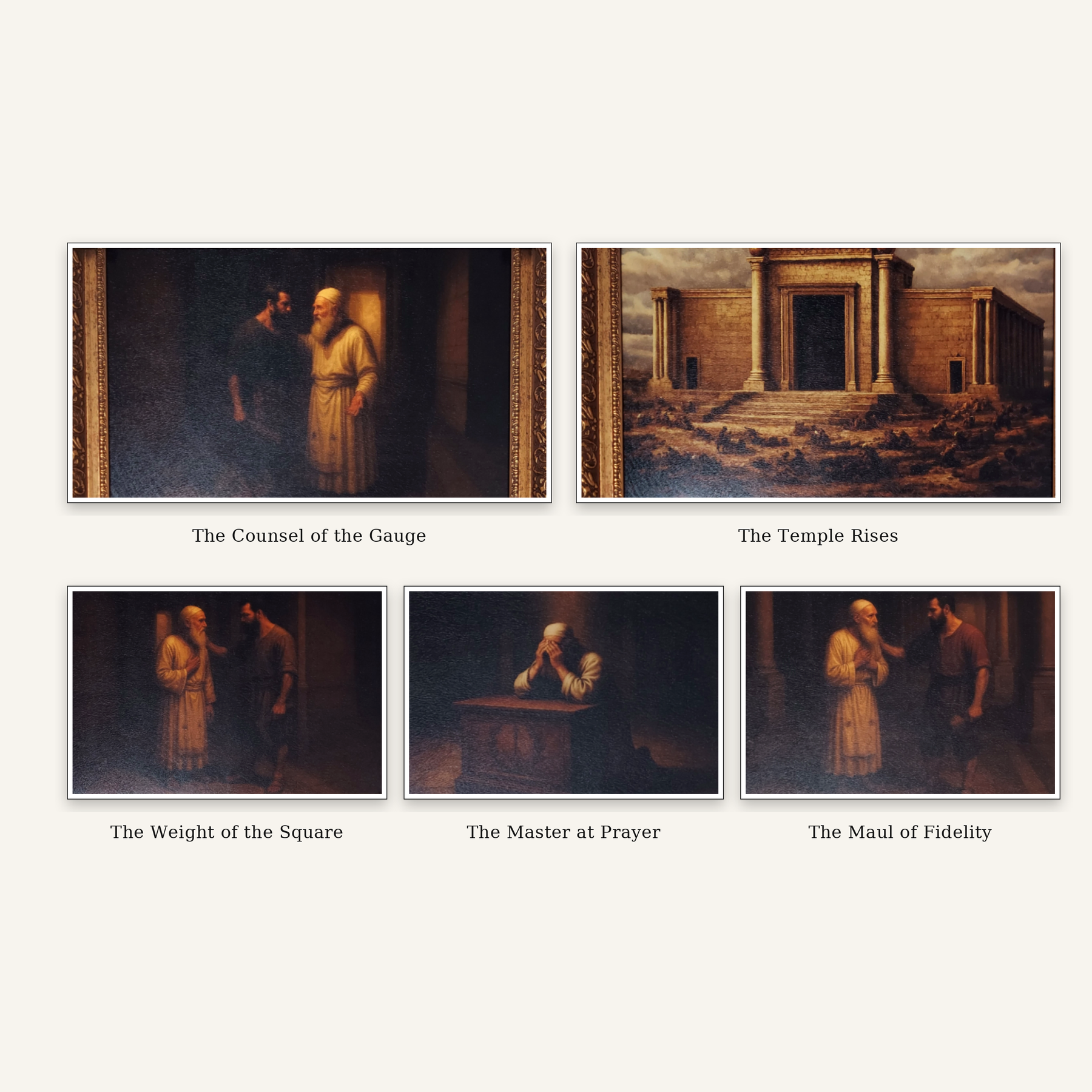 Framed Masonic Art - The Five-piece Chronological Series - Bricks Masons