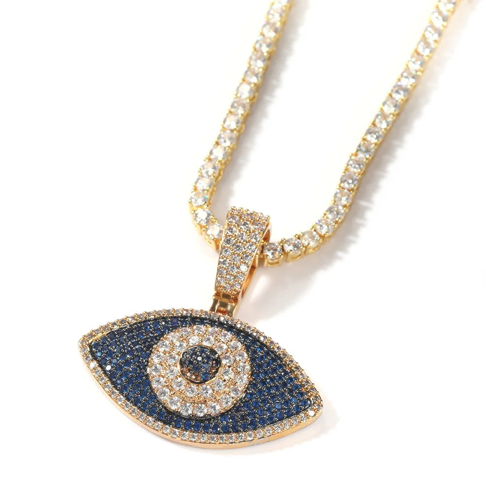 Eye Of Providence Necklaces - Uwin Blue Eyes Pendant Evil Iced Out Blue White Cubic Zirconia - Bricks Masons