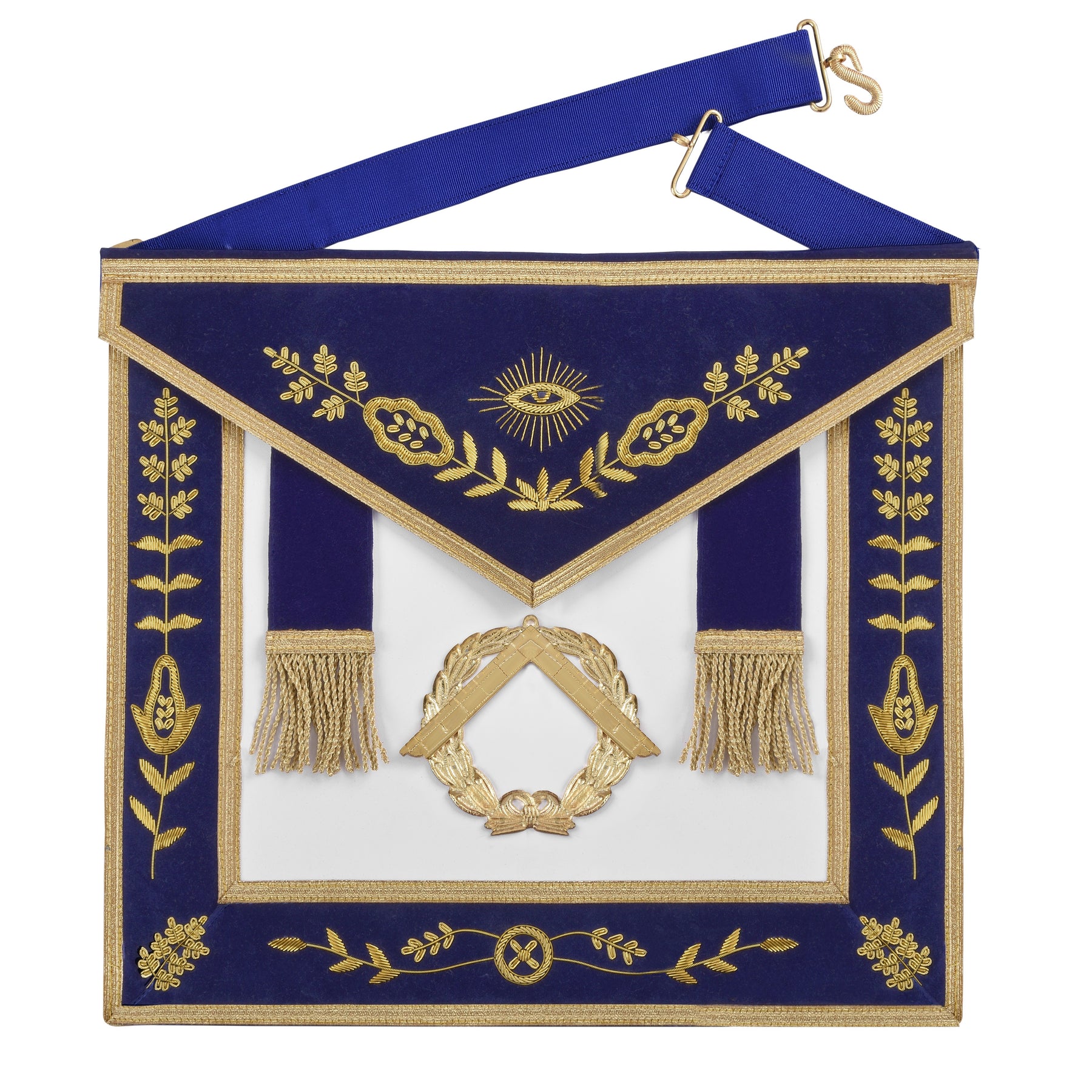 Grand Master Blue Lodge Apron - Royal Blue Velvet With Gold Metal Badge - Bricks Masons