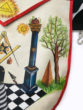 Hand-Painted Apron - Lambskin The Two Pillars of Jachin and Boaz - Bricks Masons