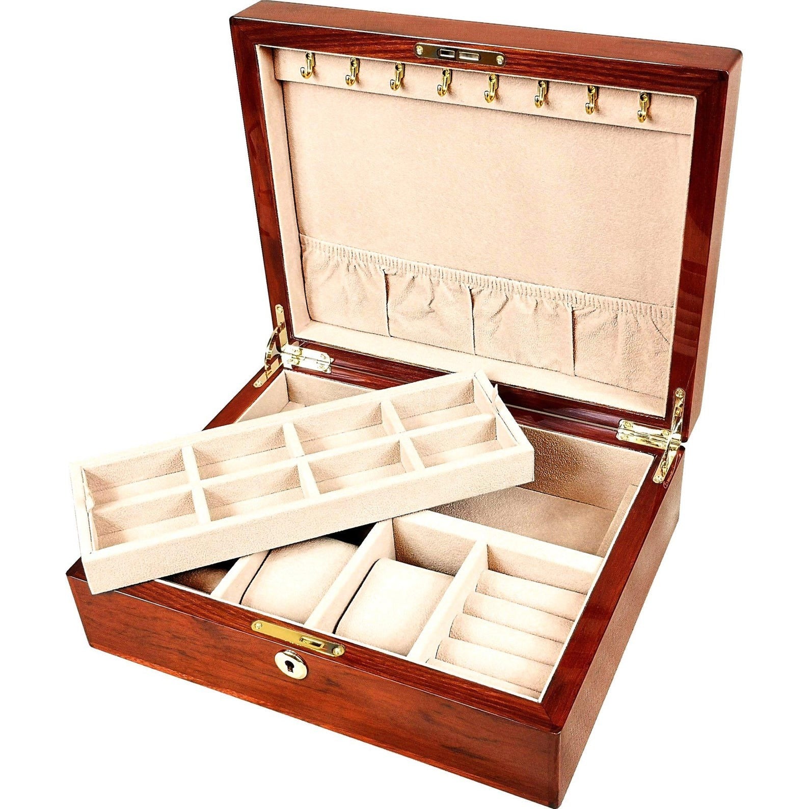 Master Mason Blue Lodge Jewelry Box - Rosewood Two-Level Storage with Lock - Bricks Masons