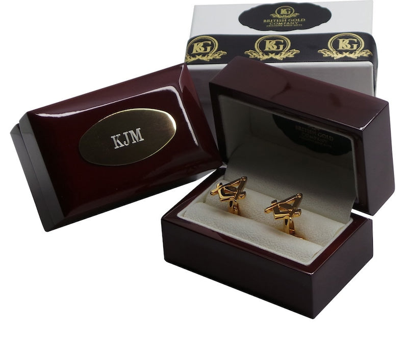 Master Mason Blue Lodge Cufflinks - Gold Personalised Luxury Set boxed Gifts - Bricks Masons