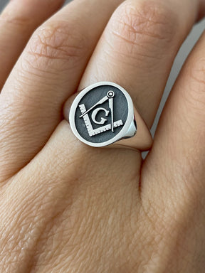 Master Mason Blue Lodge Ring - 10K to 18K Gold Plated 925 Sterling Silver Square & Compass G - Bricks Masons