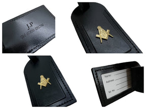 Master Mason Blue Lodge Luggage Tag - Leather Gold Engraved Case Label Personalized - Bricks Masons