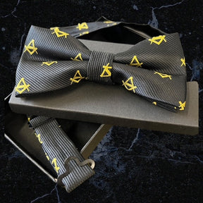 Master Mason Blue Lodge Bow Tie - Tailor Made Square and Compass Black & Gold - Bricks Masons