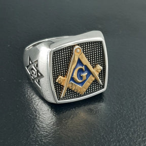 Master Mason Blue Lodge Ring - Sterling Silver With Square & Compass G - Bricks Masons
