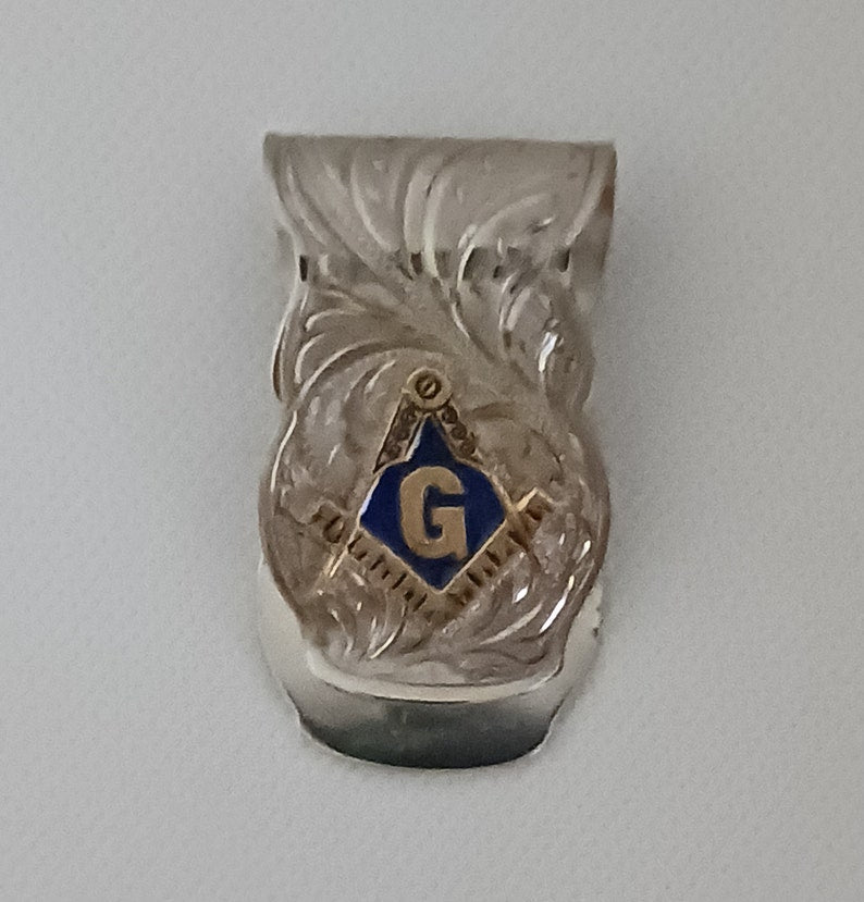 Master Mason Blue Lodge Money Clip - Nickel Gold Tones & Blue Square & Compass G - Bricks Masons