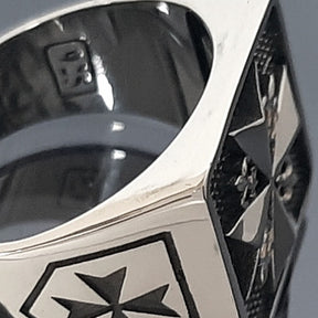 Order Of Malta Ring - Sterling silver Cross-Free Mason ring - Bricks Masons