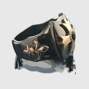 Order Of Malta Ring - Blackened Sterling Silver Blue-Green Sapphire - Bricks Masons